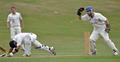 Umair keeps his back foot grounded as Jamie Kerr takes the bails.jpg